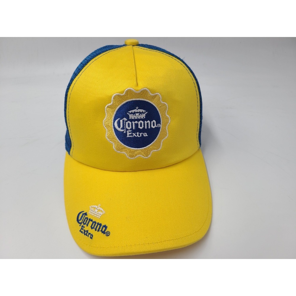 Corona Extra Cerveza Mexican Beer Mesh Trucker (Fits Small) Hat Cap Yellow Blue